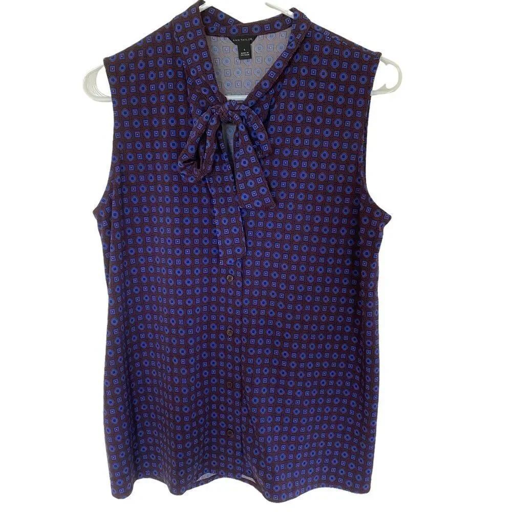 Ann Taylor geometric necktie sleeveless blouse small